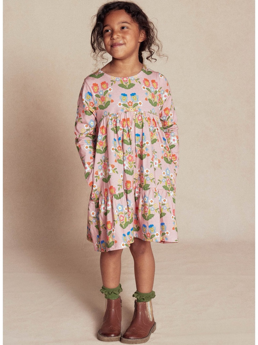 Mini Boden
Kids' Floral Long Sleeve Tiered Cotton Jersey Dress